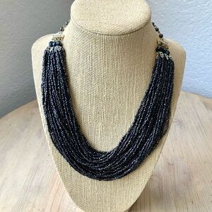 Sophisticated Multi-Strand Black Beaded Necklace, Signed Laguna